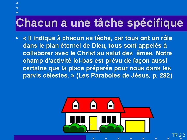 Chacun a une tâche spécifique • « Il indique à chacun sa tâche, car