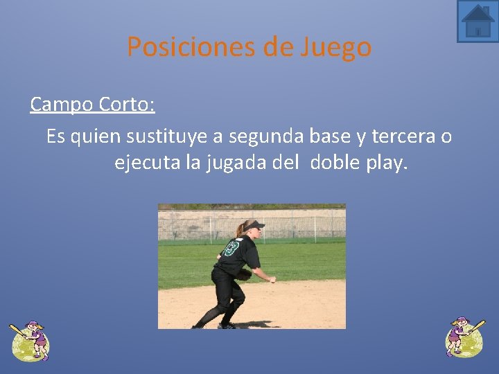 Posiciones de Juego Campo Corto: Es quien sustituye a segunda base y tercera o