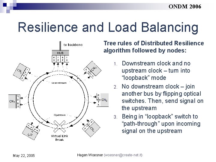 ONDM 2006 Resilience and Load Balancing Tree rules of Distributed Resilience algorithm followed by