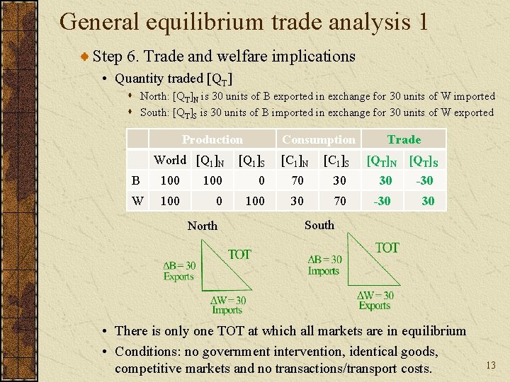General equilibrium trade analysis 1 Step 6. Trade and welfare implications • Quantity traded