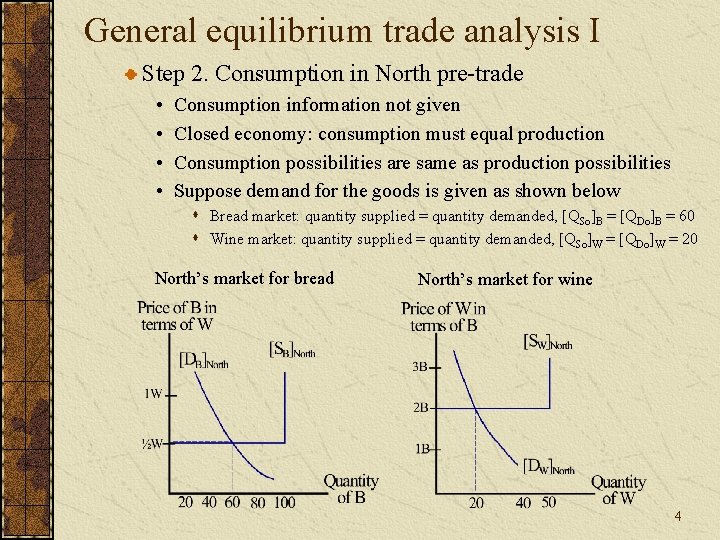 General equilibrium trade analysis I Step 2. Consumption in North pre-trade • • Consumption