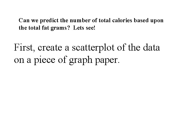 Can we predict the number of total calories based upon the total fat grams?