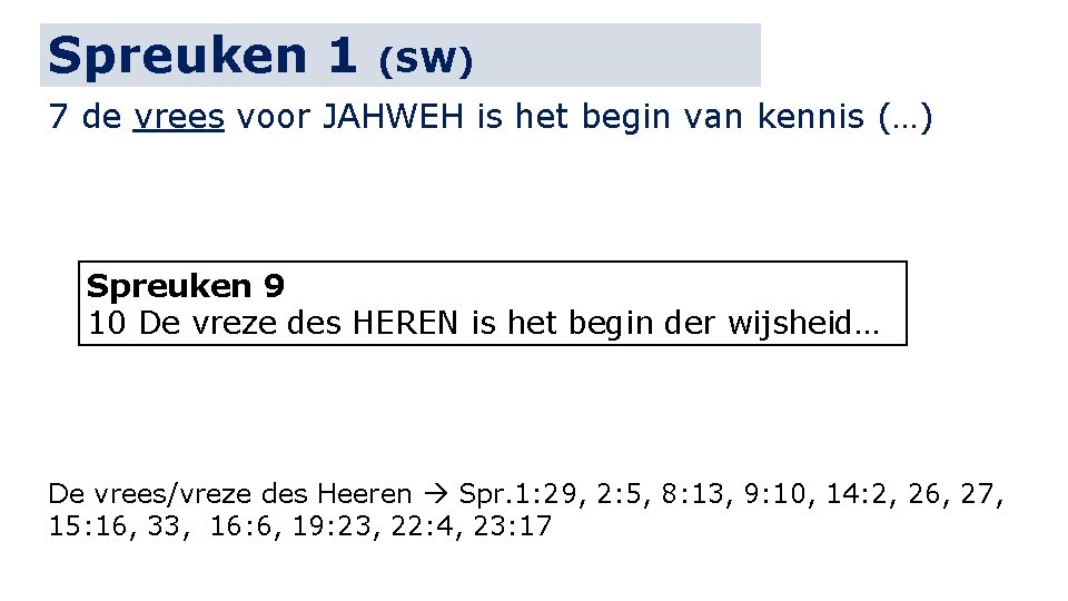 Spreuken 1 (SW) 7 de vrees voor JAHWEH is het begin van kennis (…)