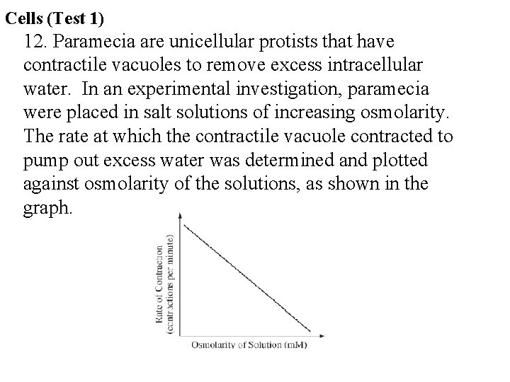 Cells (Test 1) 12. Paramecia are unicellular protists that have contractile vacuoles to remove