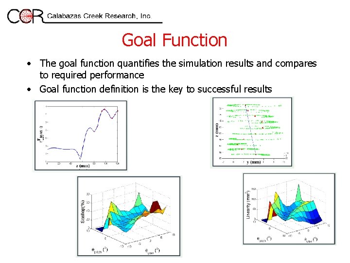 Goal Function • The goal function quantifies the simulation results and compares to required