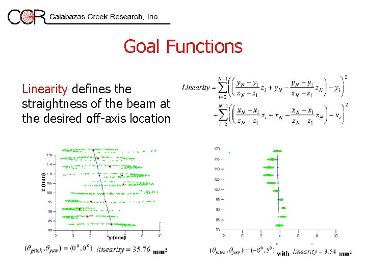 Goal Functions Linearity defines the straightness of the beam at the desired off-axis location
