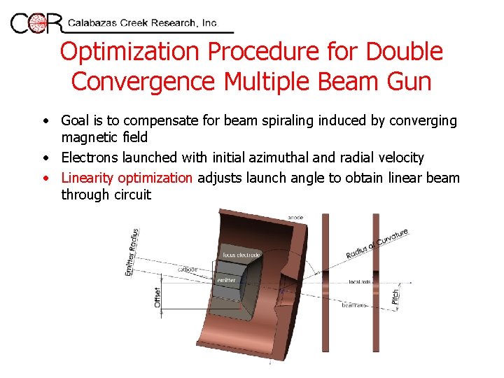 Optimization Procedure for Double Convergence Multiple Beam Gun • Goal is to compensate for