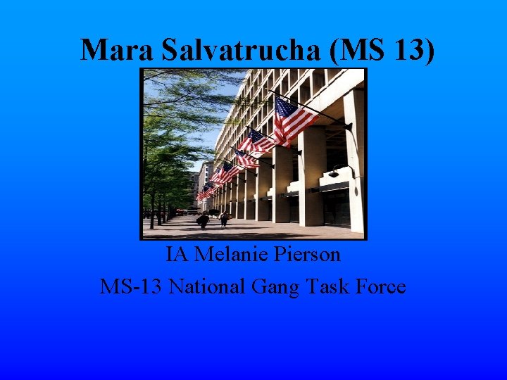 Mara Salvatrucha (MS 13) IA Melanie Pierson MS-13 National Gang Task Force 