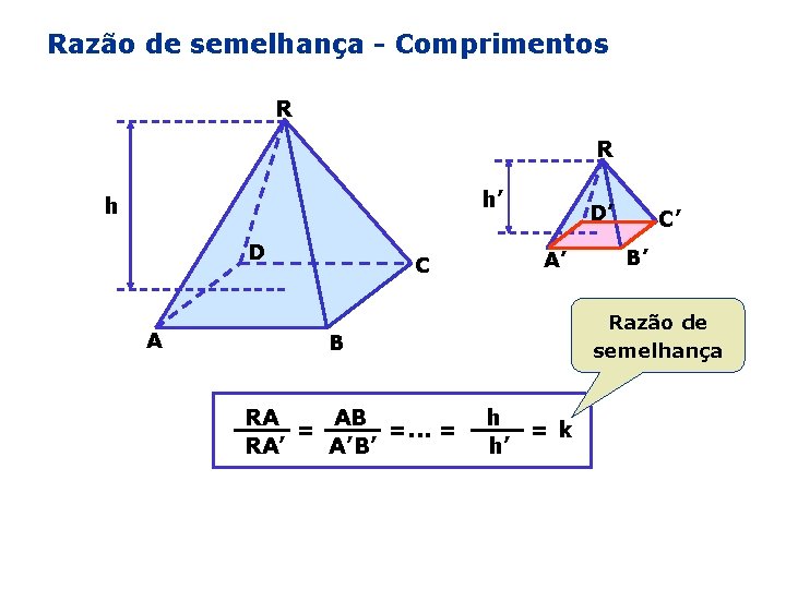 Razão de semelhança - Comprimentos R R h’ h D A C D’ A’