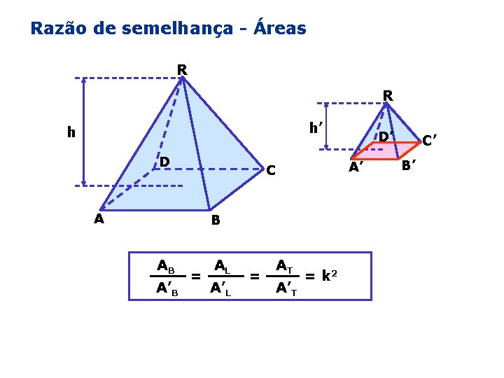 Razão de semelhança - Áreas R R h’ h D A’ C A B