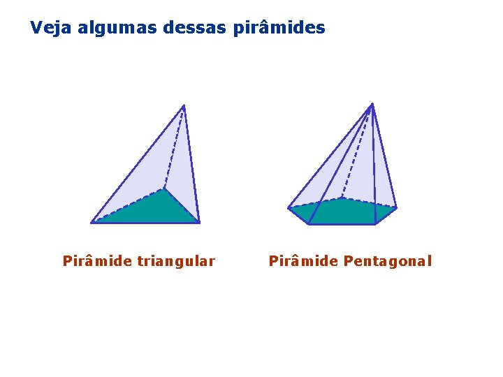 Veja algumas dessas pirâmides Pirâmide triangular Pirâmide Pentagonal 