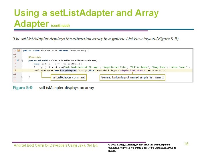 Using a set. List. Adapter and Array Adapter (continued) Android Boot Camp for Developers
