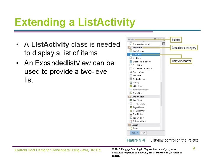 Extending a List. Activity • A List. Activity class is needed to display a