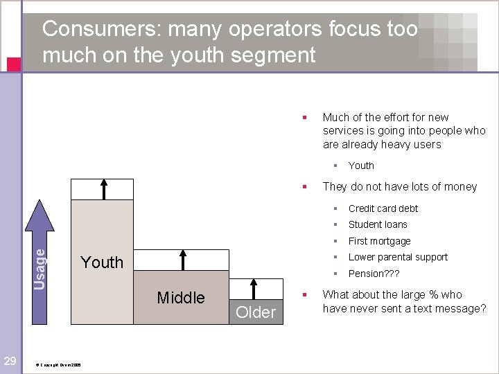 Consumers: many operators focus too much on the youth segment § Much of the