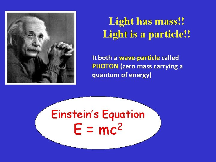 Light has mass!! Light is a particle!! It both a wave-particle called PHOTON (zero