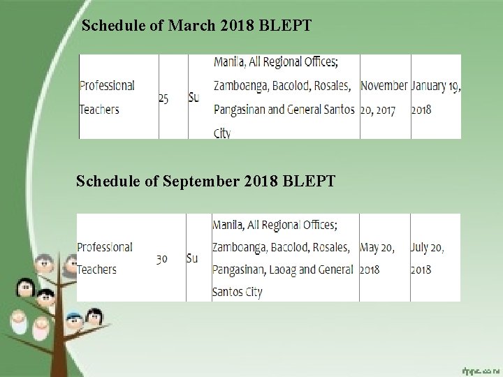 Schedule of March 2018 BLEPT Schedule of September 2018 BLEPT 
