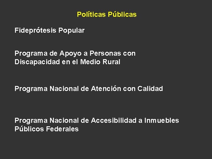 Políticas Públicas Fideprótesis Popular Programa de Apoyo a Personas con Discapacidad en el Medio