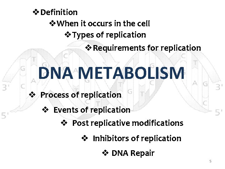 v. Definition v. When it occurs in the cell v. Types of replication v.