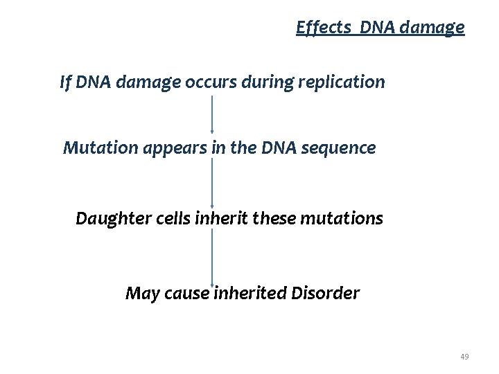 Effects DNA damage If DNA damage occurs during replication Mutation appears in the DNA