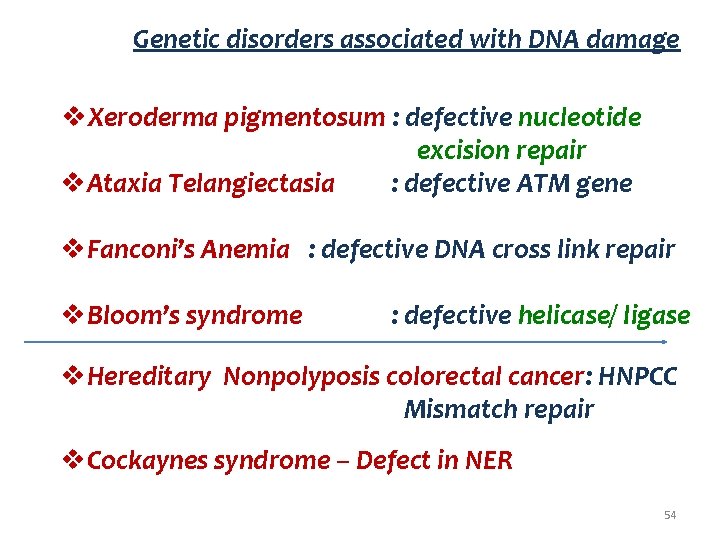 Genetic disorders associated with DNA damage v. Xeroderma pigmentosum : defective nucleotide excision repair