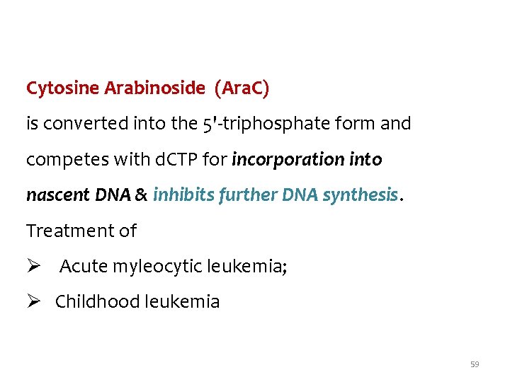 Cytosine Arabinoside (Ara. C) is converted into the 5'-triphosphate form and competes with d.