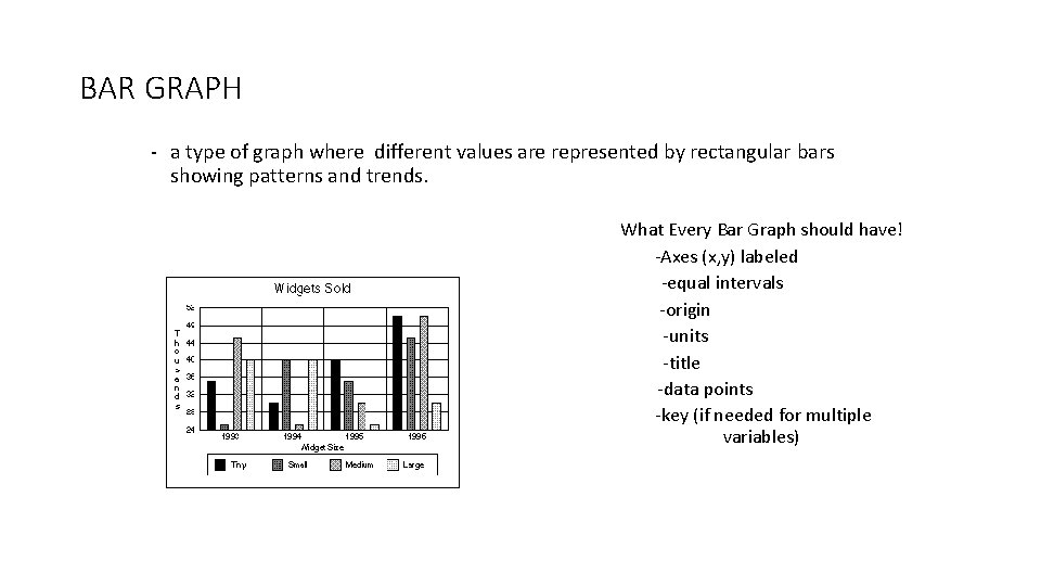 BAR GRAPH - a type of graph where different values are represented by rectangular