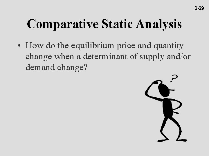 2 -29 Comparative Static Analysis • How do the equilibrium price and quantity change