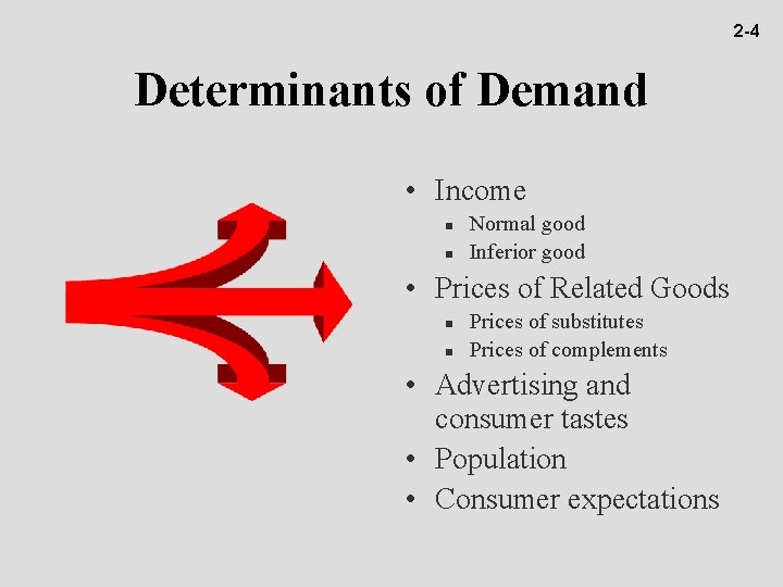 2 -4 Determinants of Demand • Income n n Normal good Inferior good •