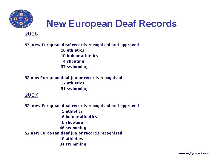 New European Deaf Records 2006 67 new European deaf records recognised and approved 16