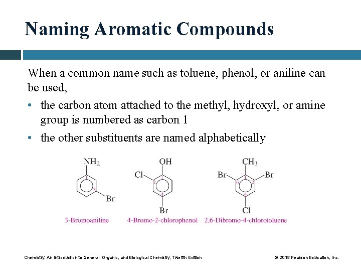 Naming Aromatic Compounds When a common name such as toluene, phenol, or aniline can