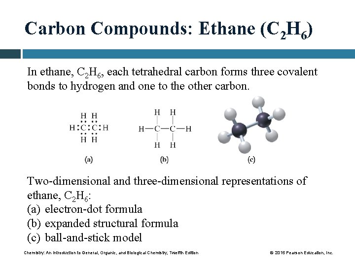 Carbon Compounds: Ethane (C 2 H 6) In ethane, C 2 H 6, each