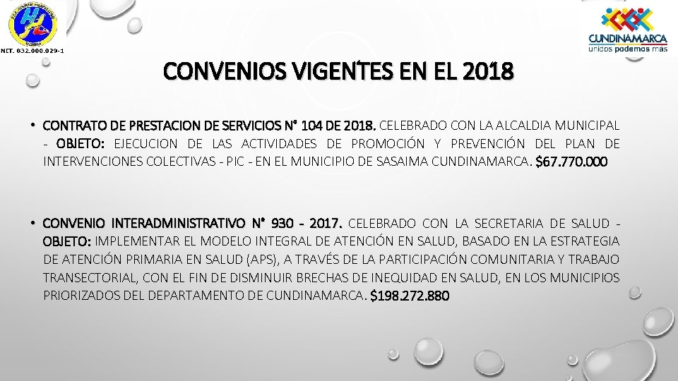 CONVENIOS VIGENTES EN EL 2018 • CONTRATO DE PRESTACION DE SERVICIOS N° 104 DE