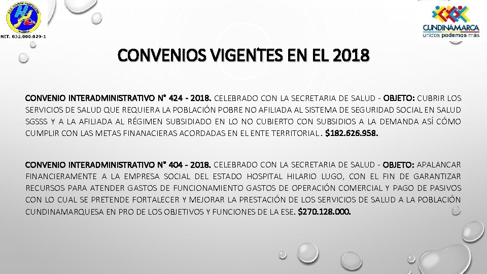 CONVENIOS VIGENTES EN EL 2018 CONVENIO INTERADMINISTRATIVO N° 424 - 2018. CELEBRADO CON LA