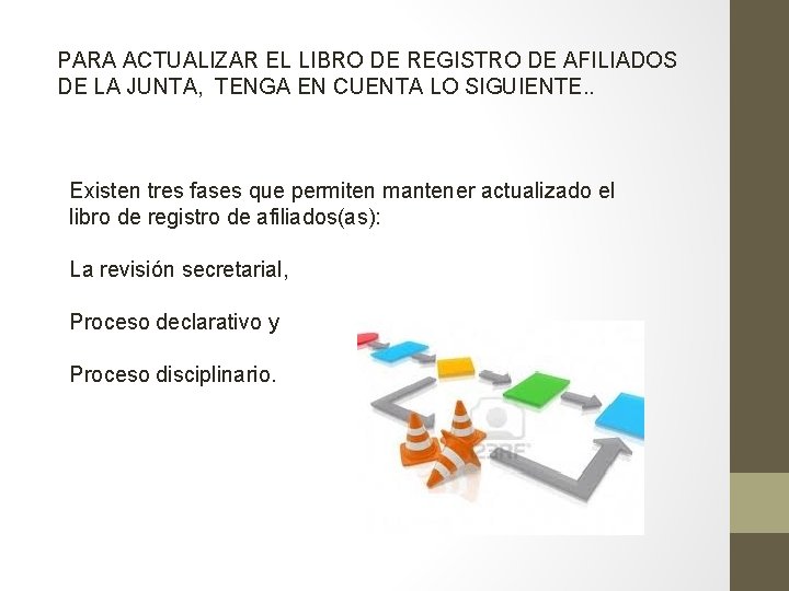 PARA ACTUALIZAR EL LIBRO DE REGISTRO DE AFILIADOS DE LA JUNTA, TENGA EN CUENTA