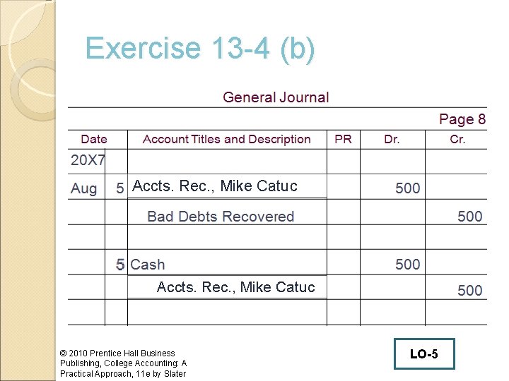 Exercise 13 -4 (b) Accts. Rec. , Mike Catuc © 2010 Prentice Hall Business