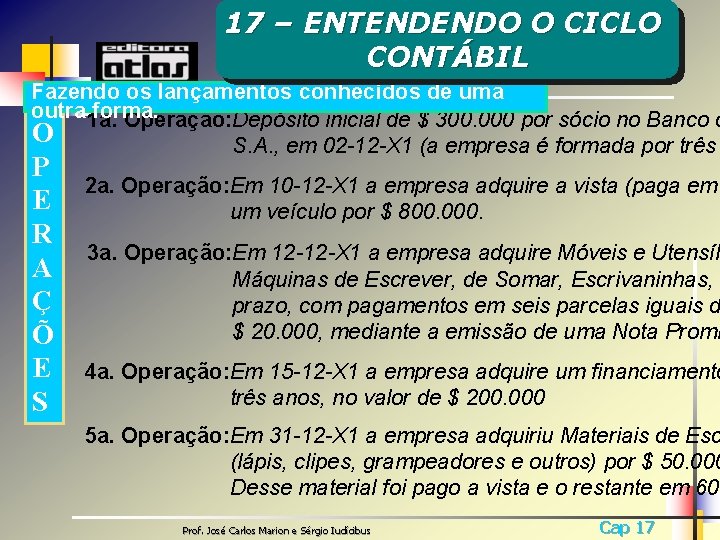 17 – ENTENDENDO O CICLO CONTÁBIL Fazendo os lançamentos conhecidos de uma outra forma.