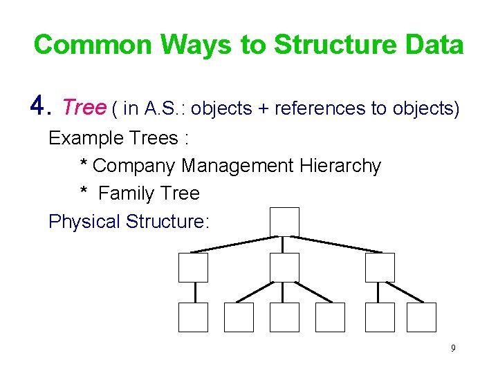 Common Ways to Structure Data 4. Tree ( in A. S. : objects +