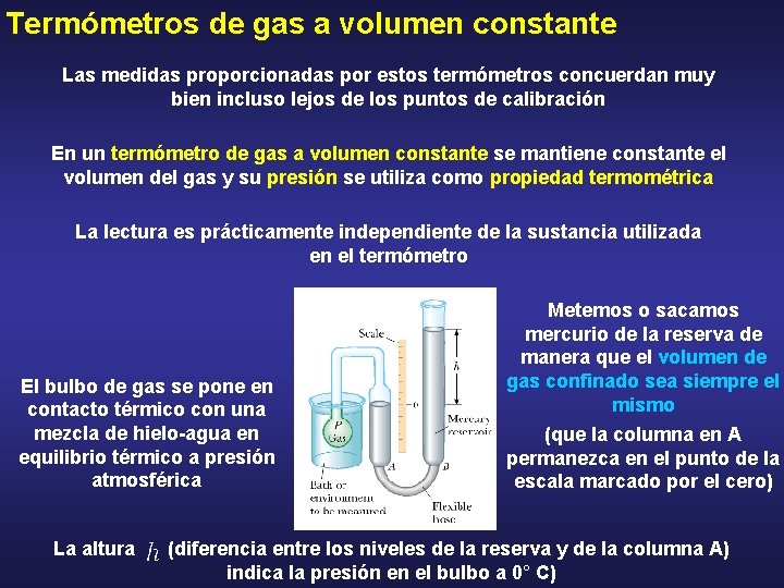 Termómetros de gas a volumen constante Las medidas proporcionadas por estos termómetros concuerdan muy