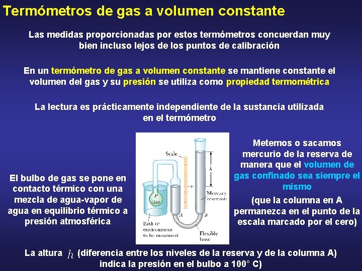 Termómetros de gas a volumen constante Las medidas proporcionadas por estos termómetros concuerdan muy