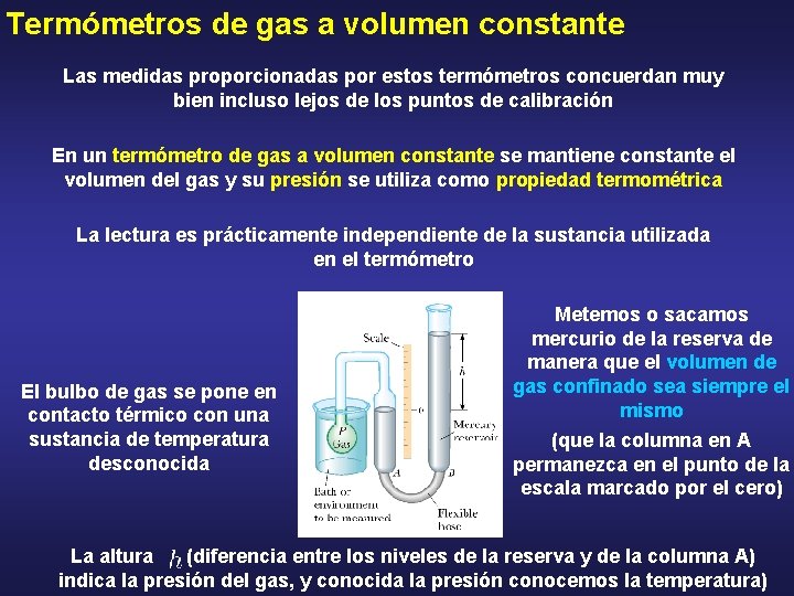 Termómetros de gas a volumen constante Las medidas proporcionadas por estos termómetros concuerdan muy