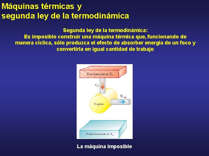 Máquinas térmicas y segunda ley de la termodinámica Segunda ley de la termodinámica: Es