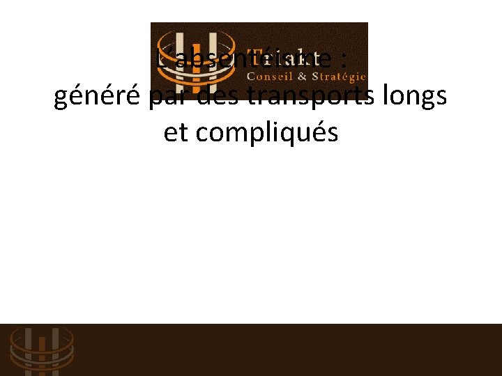 L’absentéisme : généré par des transports longs et compliqués ACTIONS Réduction des transports Le