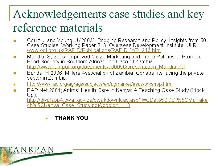 Acknowledgements case studies and key reference materials n n n Court, J and Young,