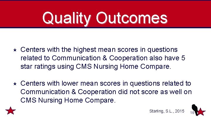 Quality Outcomes Centers with the highest mean scores in questions related to Communication &