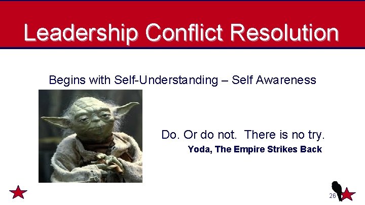 Leadership Conflict Resolution Begins with Self-Understanding – Self Awareness Do. Or do not. There