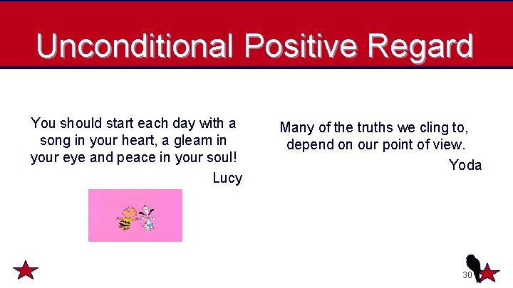 Unconditional Positive Regard You should start each day with a song in your heart,