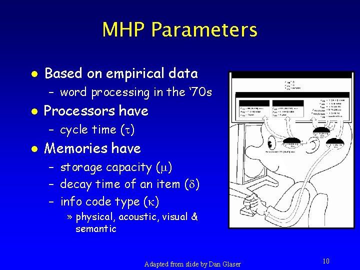 MHP Parameters l Based on empirical data – word processing in the ‘ 70
