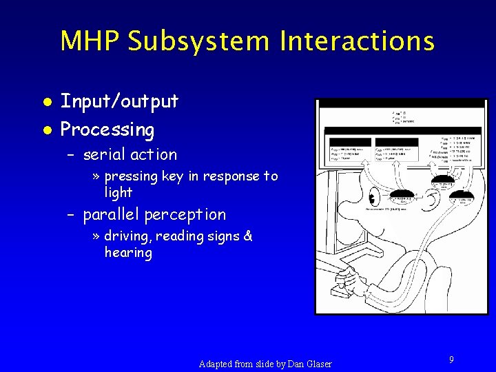 MHP Subsystem Interactions l l Input/output Processing – serial action » pressing key in