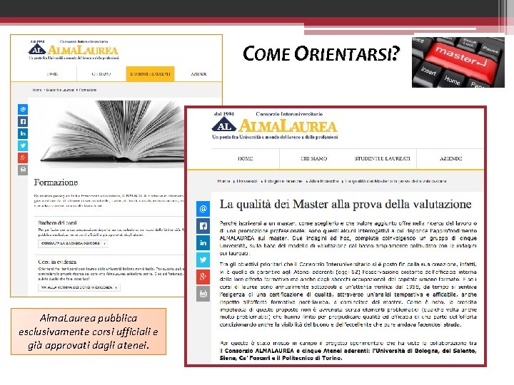COME ORIENTARSI? Alma. Laurea pubblica esclusivamente corsi ufficiali e già approvati dagli atenei. 
