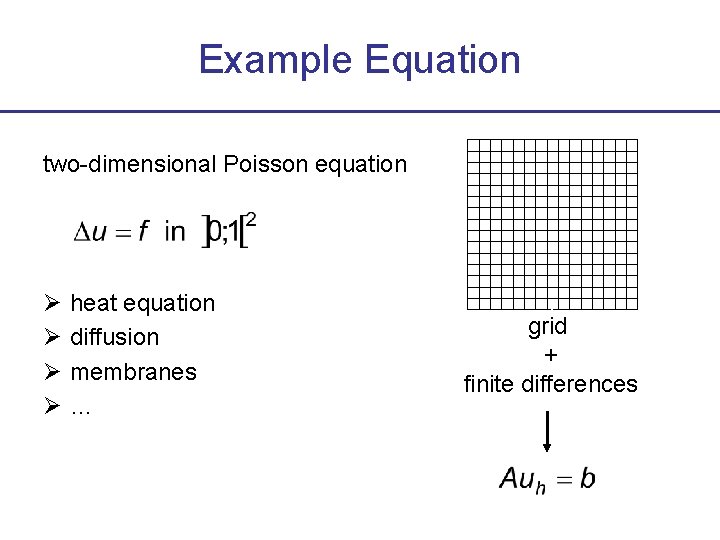 Example Equation two-dimensional Poisson equation heat equation diffusion membranes … v v v v